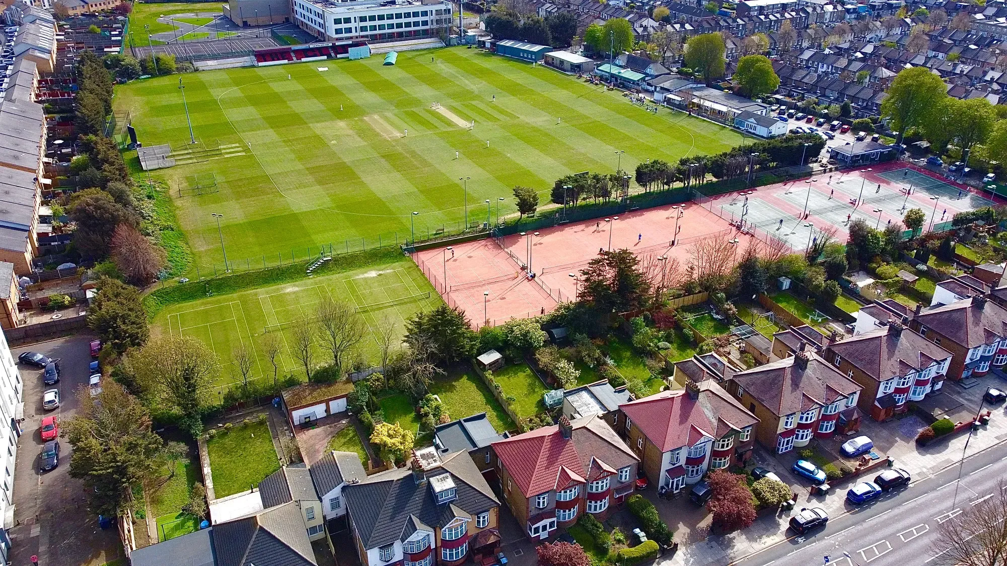 Aerial view of Blackheath Lawn Tennis Club, its courts and the surrounding streets