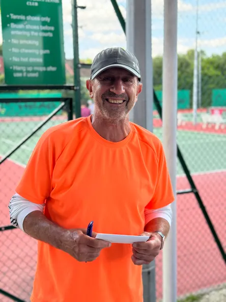 Portrait of Clive Farrell, tennis coach at Blackheath Lawn Tennis Club
